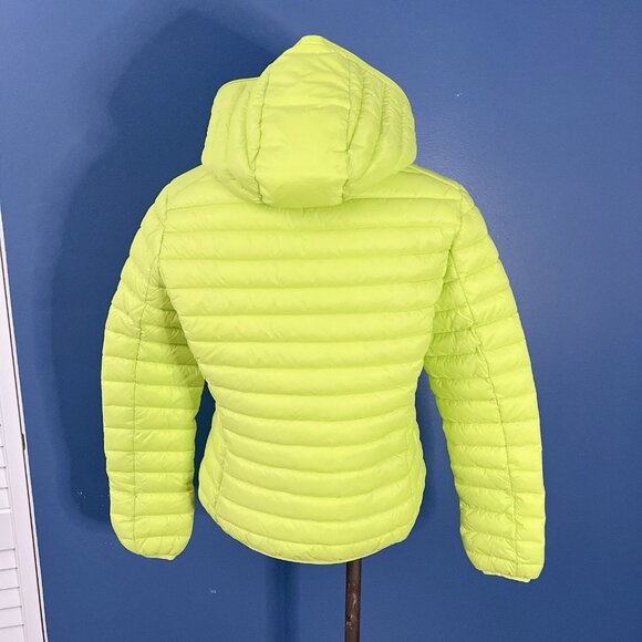 Save The Duck Lightweight Fluo Yellow Kyla Hooded Puffer Jacket Womens Medium - Picture 6 of 9
